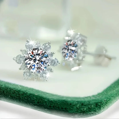 Flower Crystal Silver Earrings