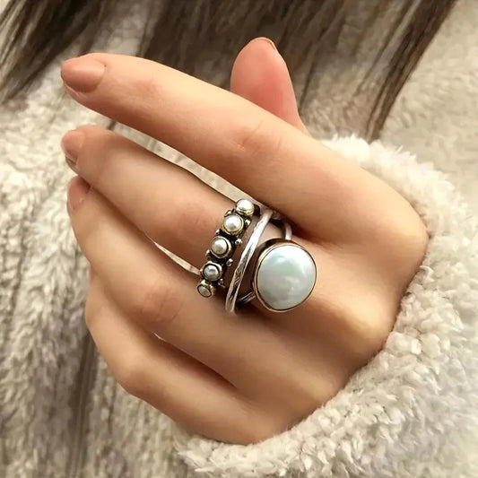 Layered Pearl Rings Set