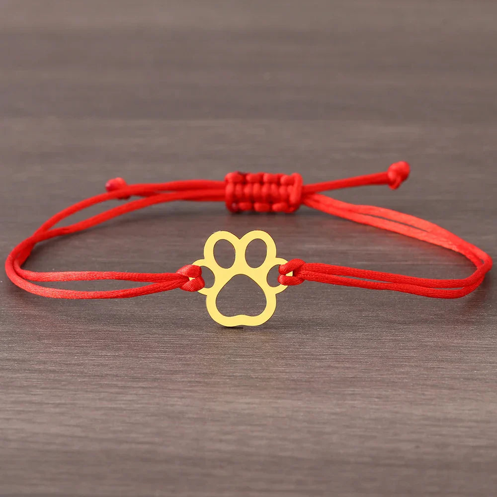 Paw Print Cord Bracelet â€“ Adjustable Black and Red Design