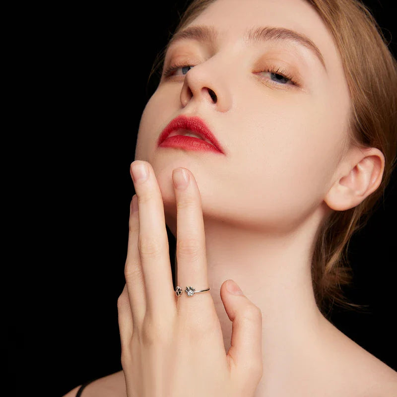 925 Sterling Silver Paw Ring – Adjustable with Zirconia & Enamel