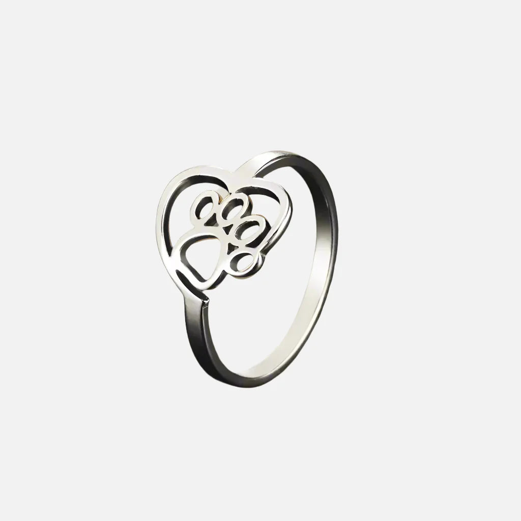 Gold-Tone Paw & Heart Ring â€“ Stainless Steel Jewelry for Pet Lovers