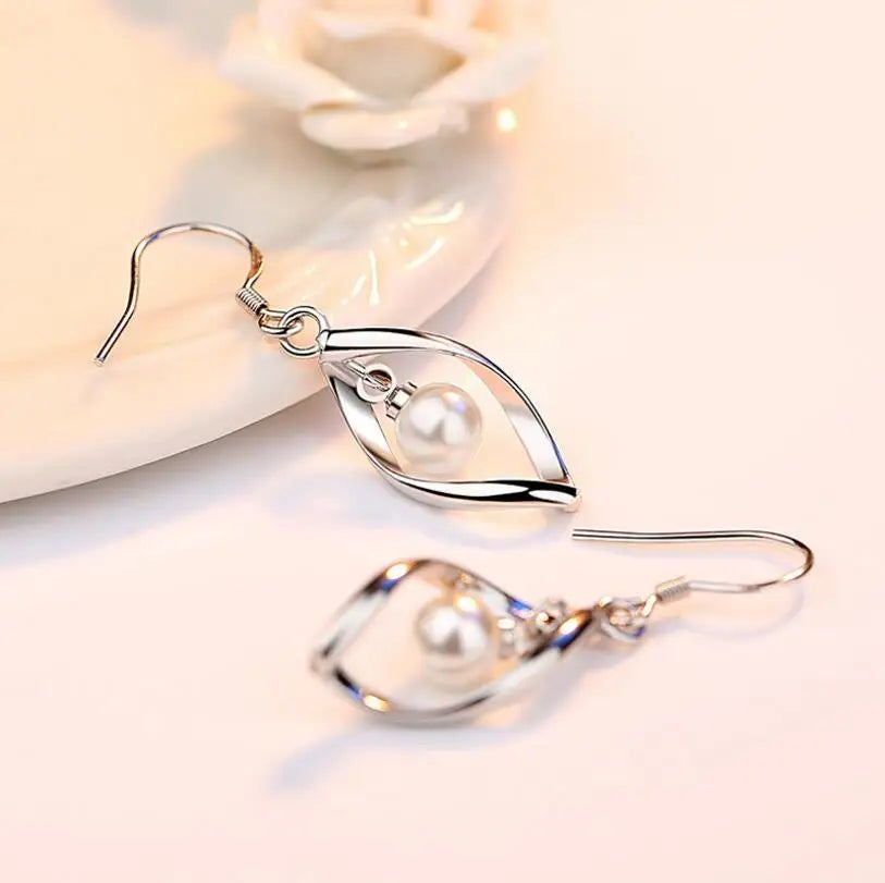 Pearl Hoop Dangle Earrings