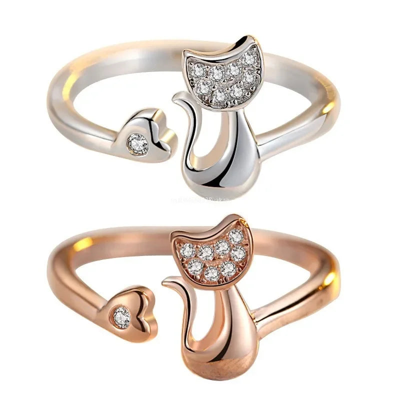 Cute Cat Open Ring â€“ Cubic Zirconia