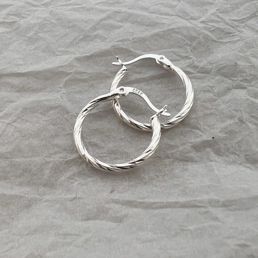 Twisted Hoop Silver Earrings