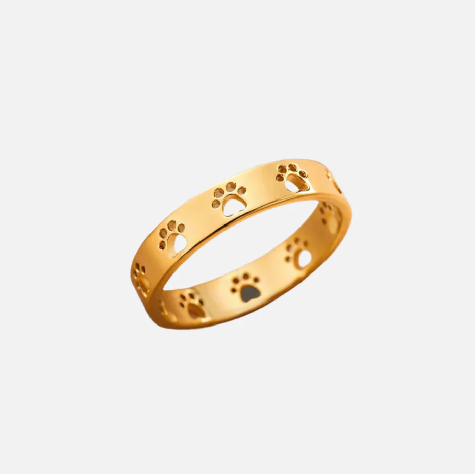 Gold-Tone Paw Print Ring â€“ Stainless Steel