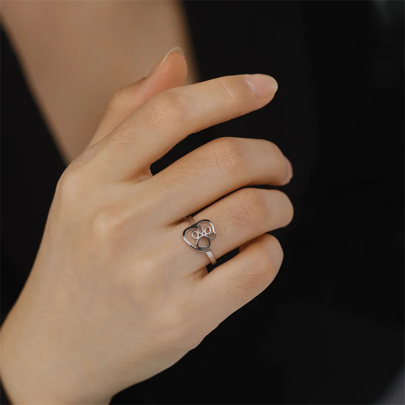 Gold-Tone Paw & Heart Ring â€“ Stainless Steel Jewelry for Pet Lovers