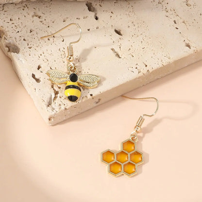 Honeycomb & Bee Drop Earrings â€“ Gold Tone Jewelry for Women