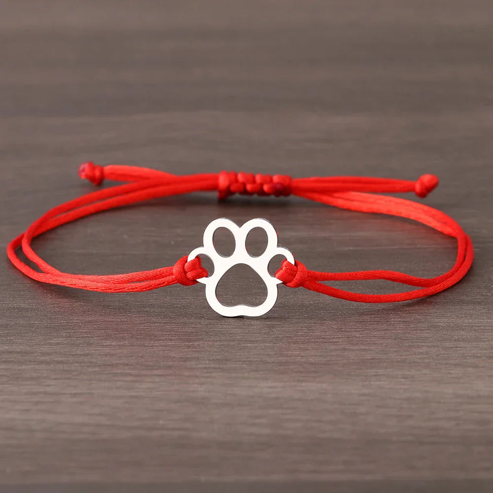 Paw Print Cord Bracelet â€“ Adjustable Black and Red Design