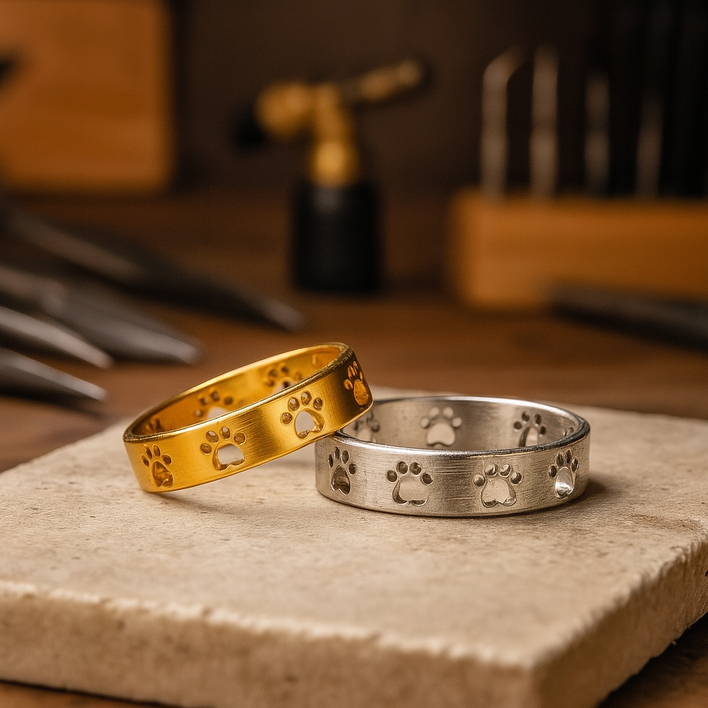 Gold-Tone Paw Print Ring â€“ Stainless Steel