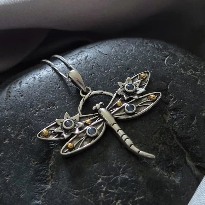 Vintage Dragonfly Crystal Pendant Necklace