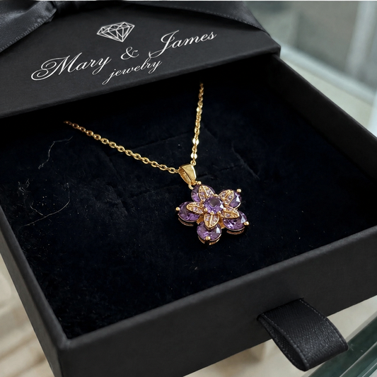 Amelyth Violet Flower Necklace | Gold