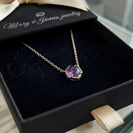 Amethyst Bezel Pendant Necklace | Rose Gold