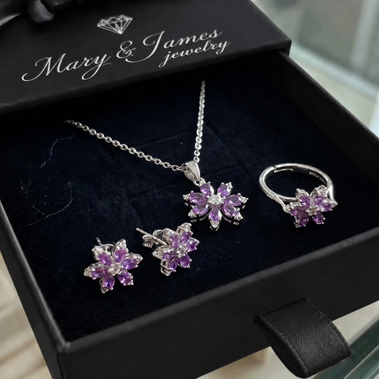 Amethyst Bloom Jewelry Set | White Gold