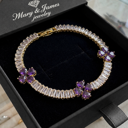 Amethyst Clover Heart Bracelet | Gold