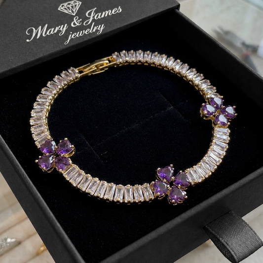 Amethyst Clover Heart Bracelet | Gold