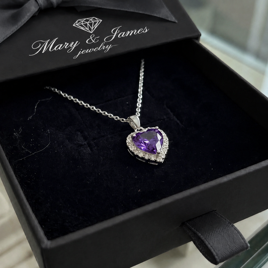 Amethyst Heart Radiance Necklace | White Gold