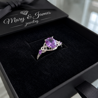 Amethyst Knot Ring | White Gold