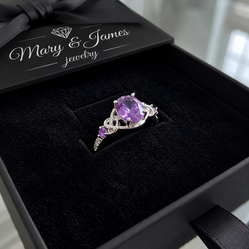 Amethyst Knot Ring | White Gold