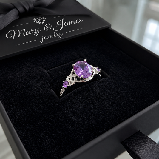 Amethyst Knot Ring | White Gold