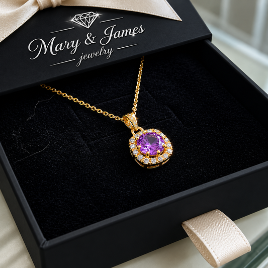 Amethyst Square Pave Necklace | Gold