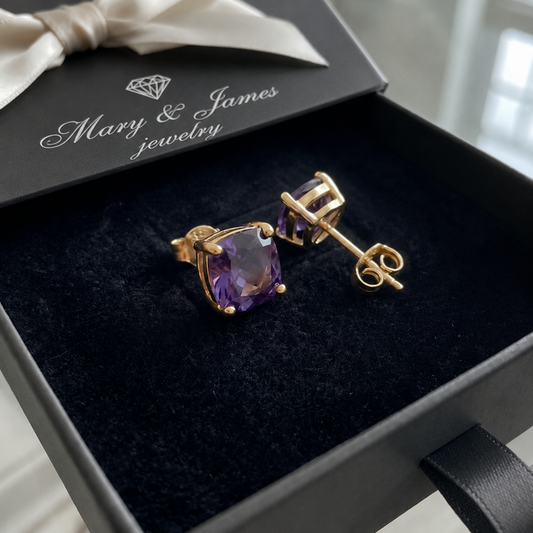Amethyst Square Studs | Gold
