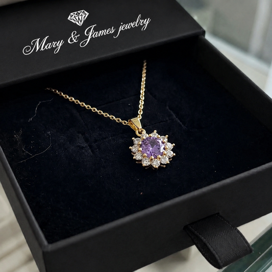 Amethyst Sunflower Necklace | Gold