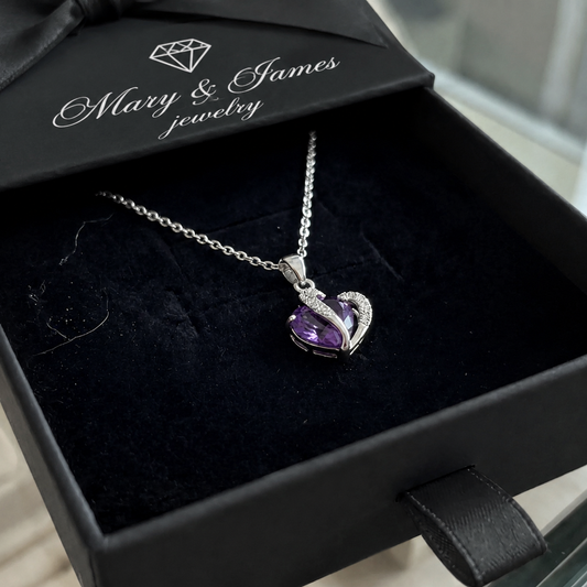 Amethyst Two Heart Necklace | White Gold