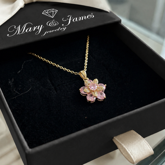 Amorea Pink Flower Necklace | Gold