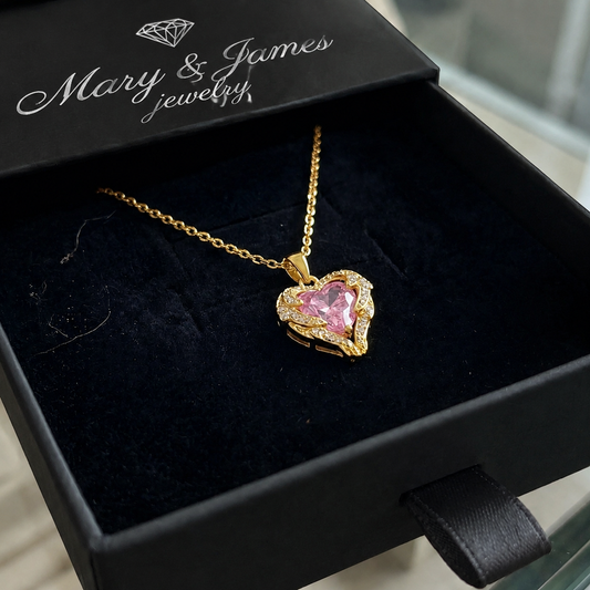 Angel Embrace Pink Heart Necklace | Gold