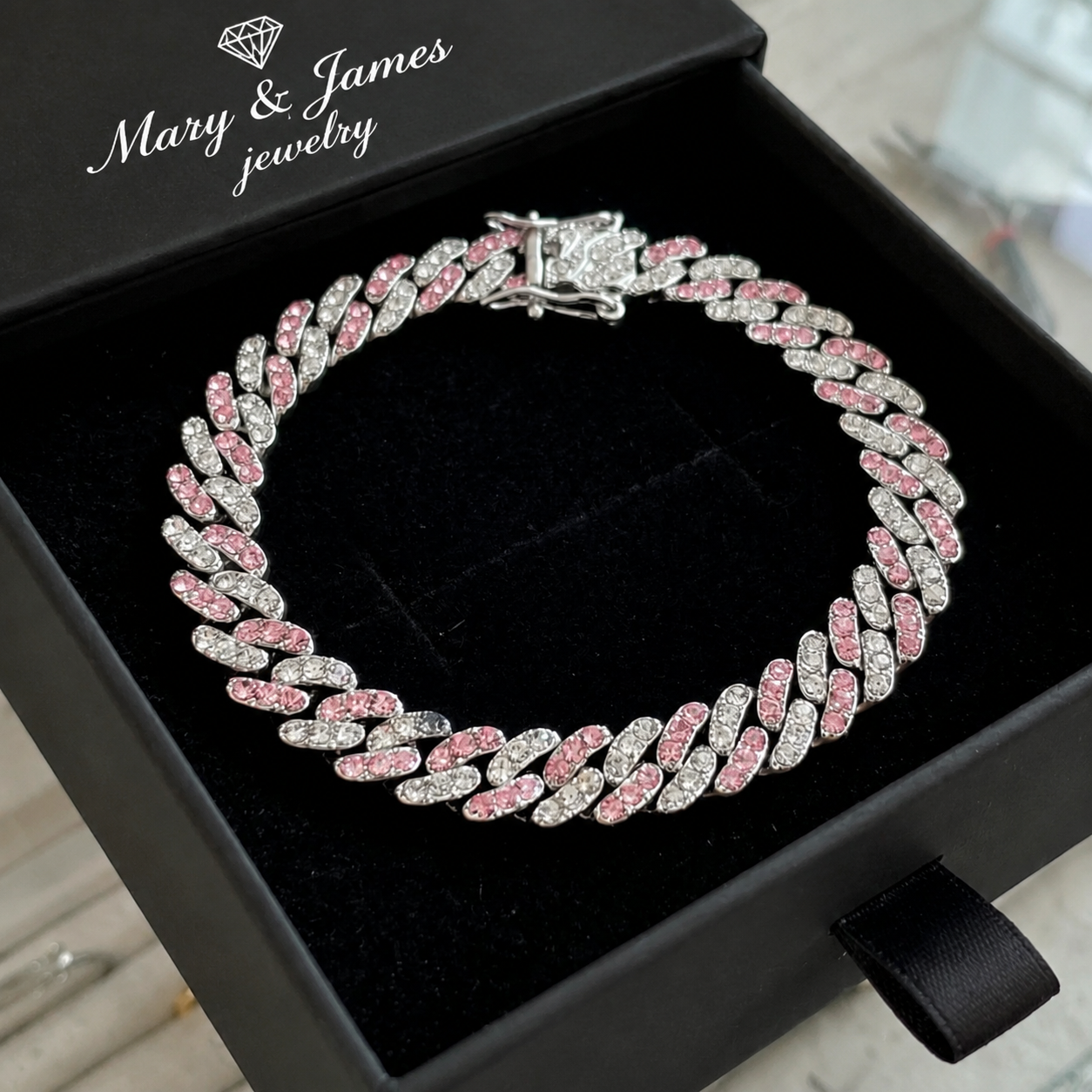Arctic Blush Cuban Bracelet | White Gold