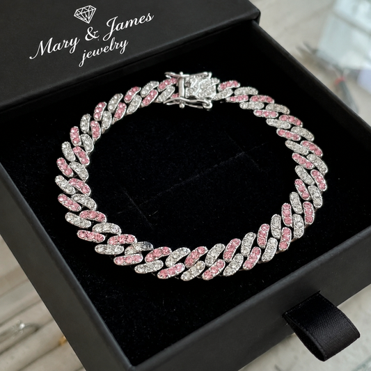 Arctic Blush Cuban Bracelet | White Gold