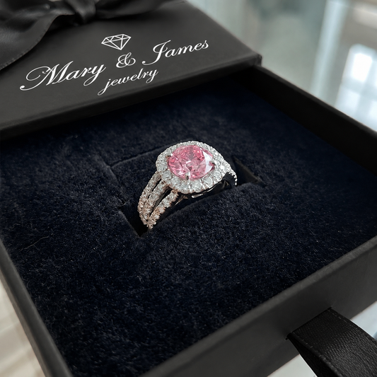 Blush Empress Halo Ring | White Gold