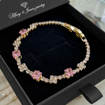 Blush Squares Tennis Bracelet | Gold