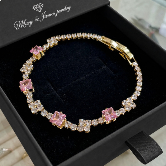 Blush Squares Tennis Bracelet | Gold