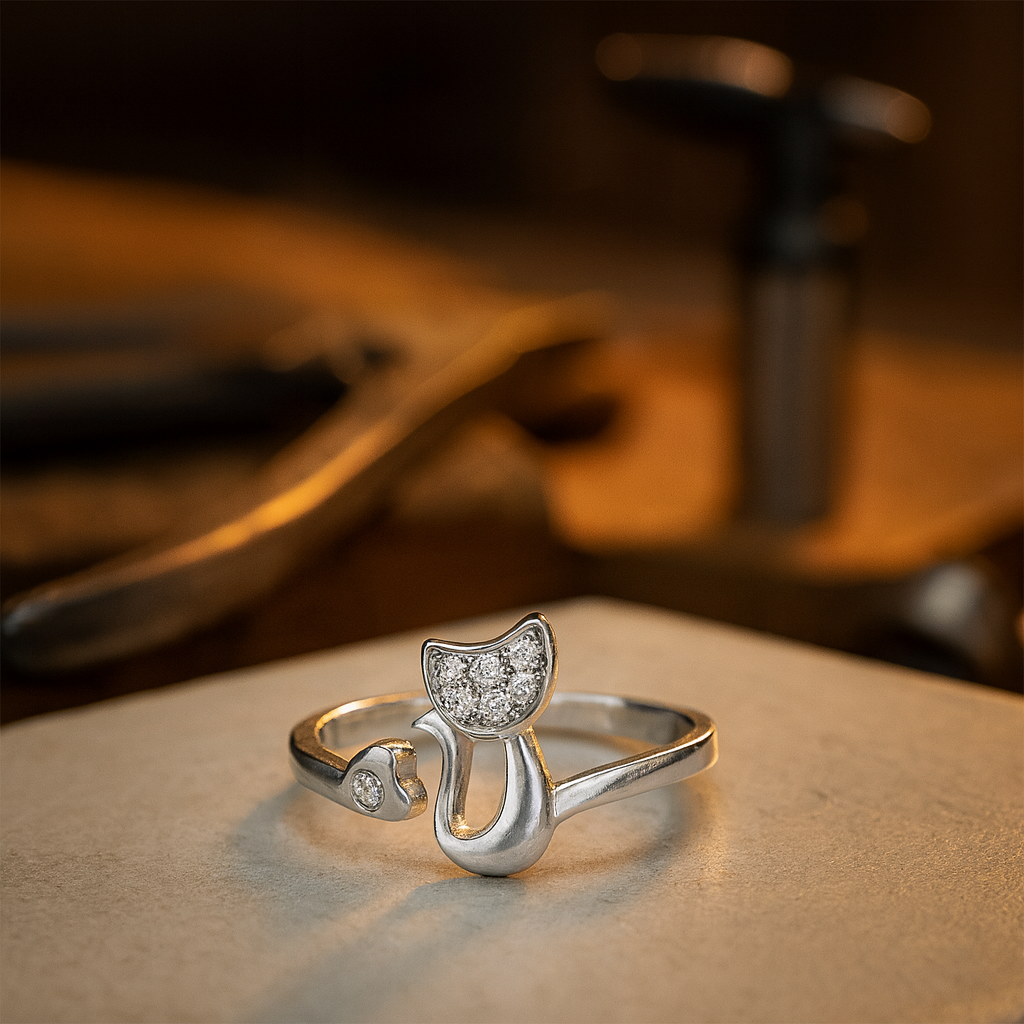 Cute Cat Open Ring â€“ Cubic Zirconia