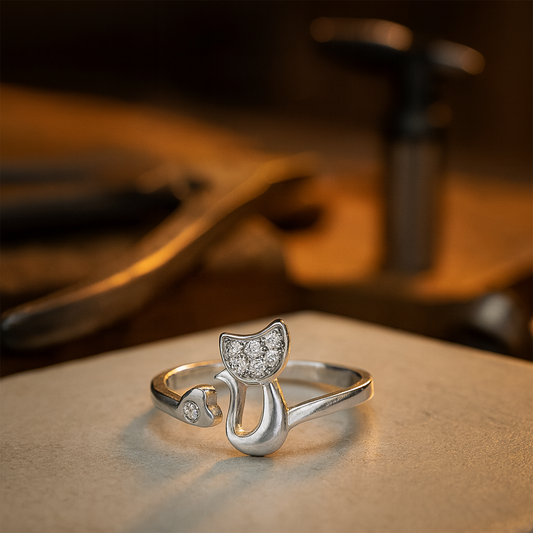 Cute Cat Open Ring â€“ Cubic Zirconia