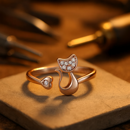Cute Cat Open Ring â€“ Cubic Zirconia