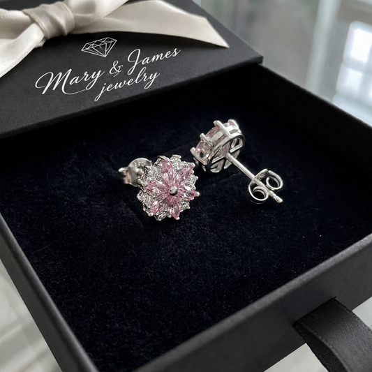 Cherry Blossom Earrings | White Gold