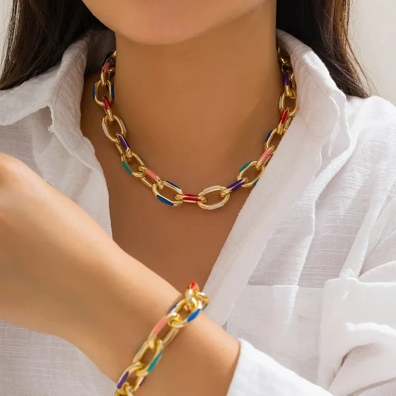 Good Colorful Chain Colorful Chain Bracelet and Necklace Set – Mary Jewelry