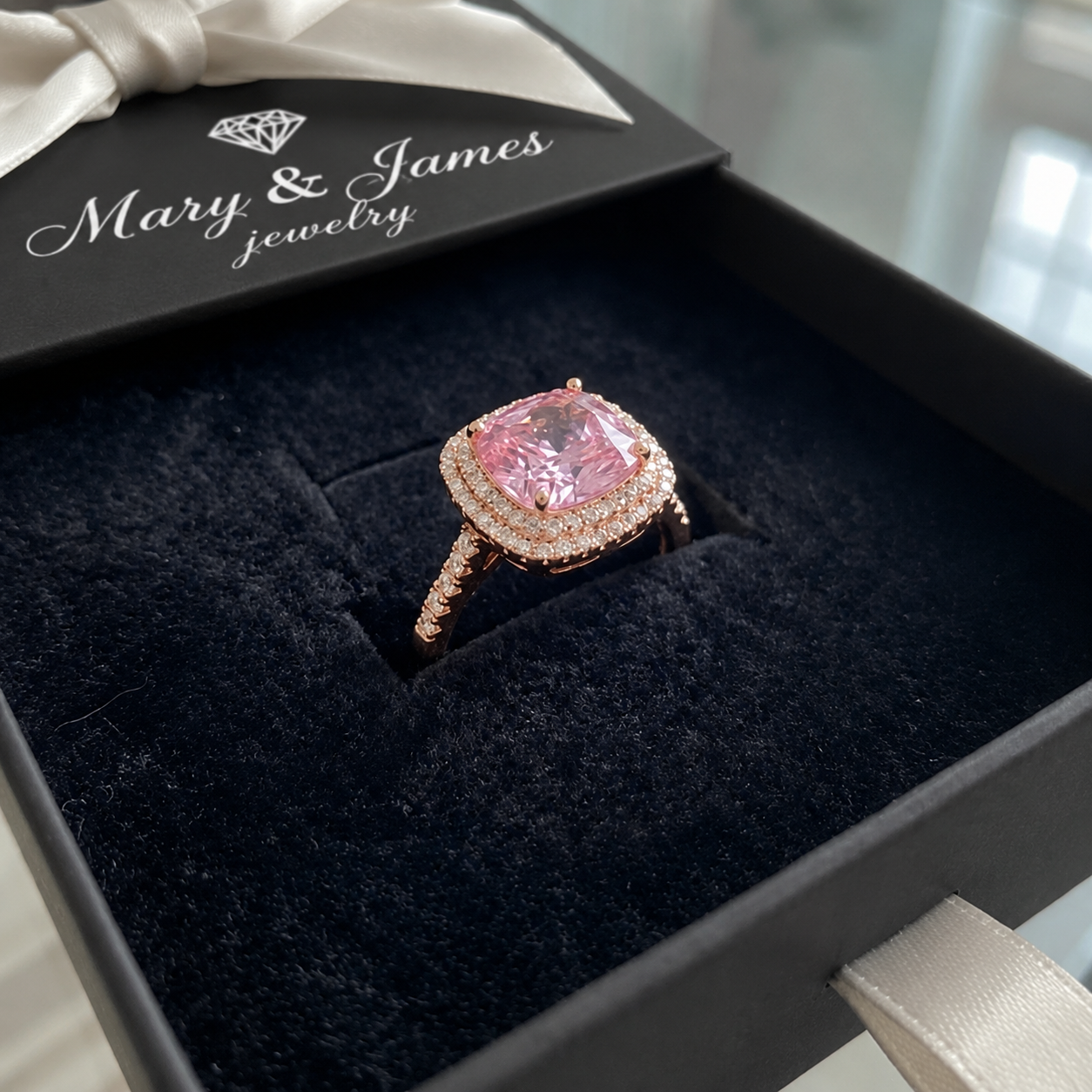 Cushion Pink Sapphire Ring | Gold