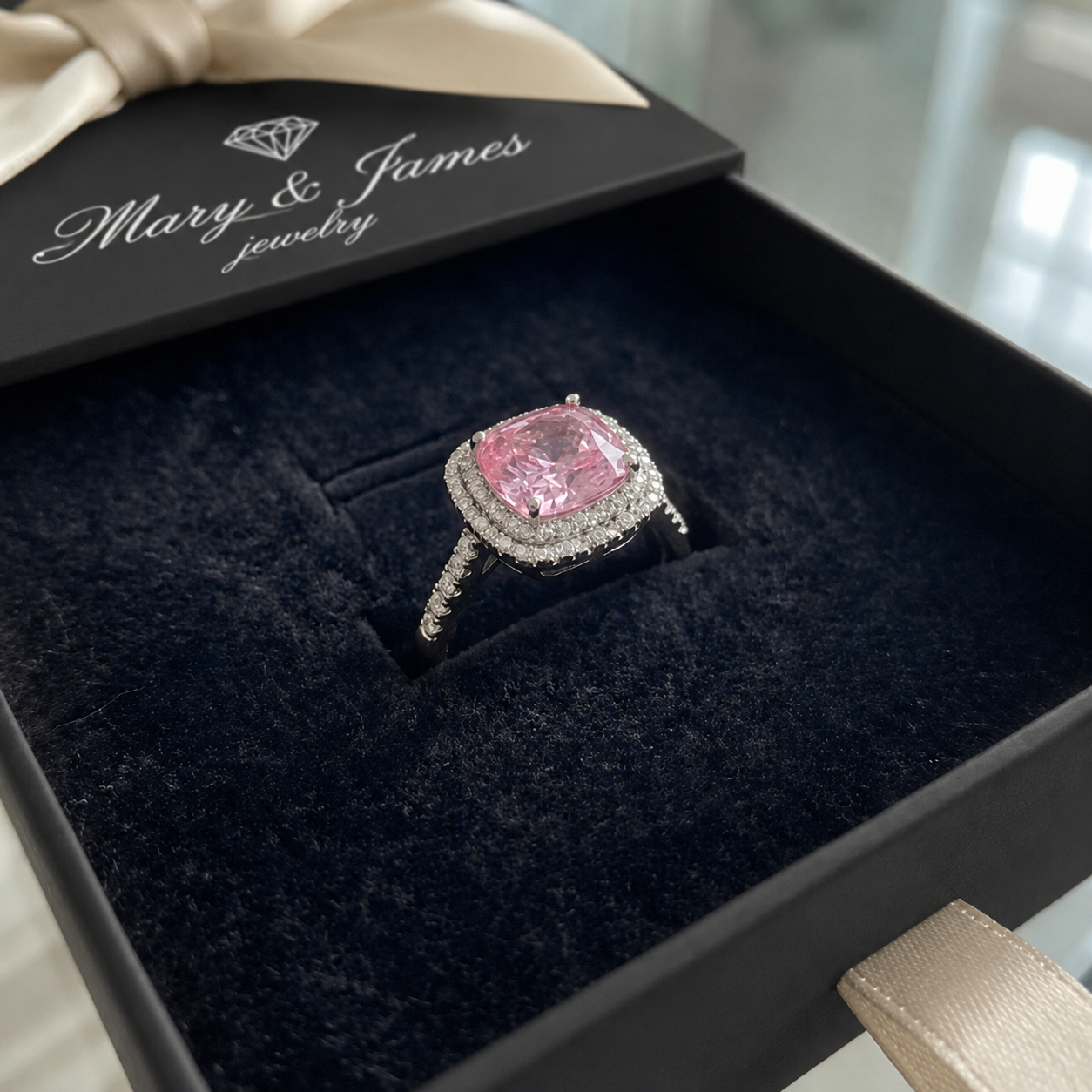 Cushion Pink Sapphire Ring | Gold