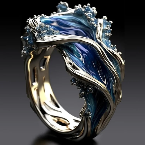 Retro Golden Wave Ocean Ring