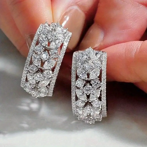 Sparkling Rectangular Silver Earrings