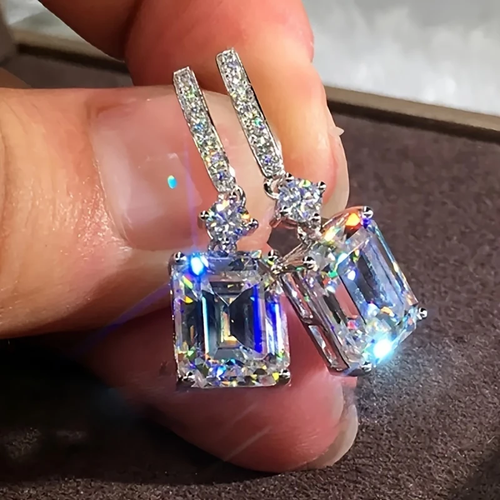 Cubic Blue Crystal Silver Earrings