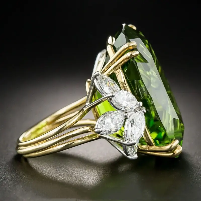 Olive Cubic Glass Gold Ring