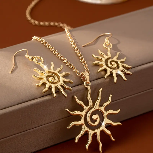 Solar Golden Set Earrings + Necklace