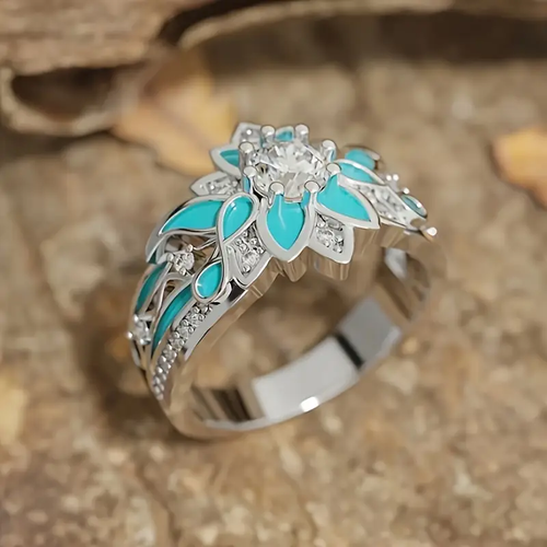 Turquoise Flower Crystal Ring