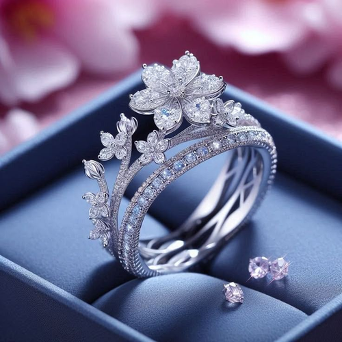 Sparkling Blossom Silvered Ring