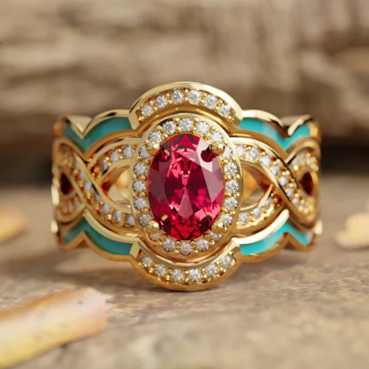 Bright Red Crystalline Enamel Ring
