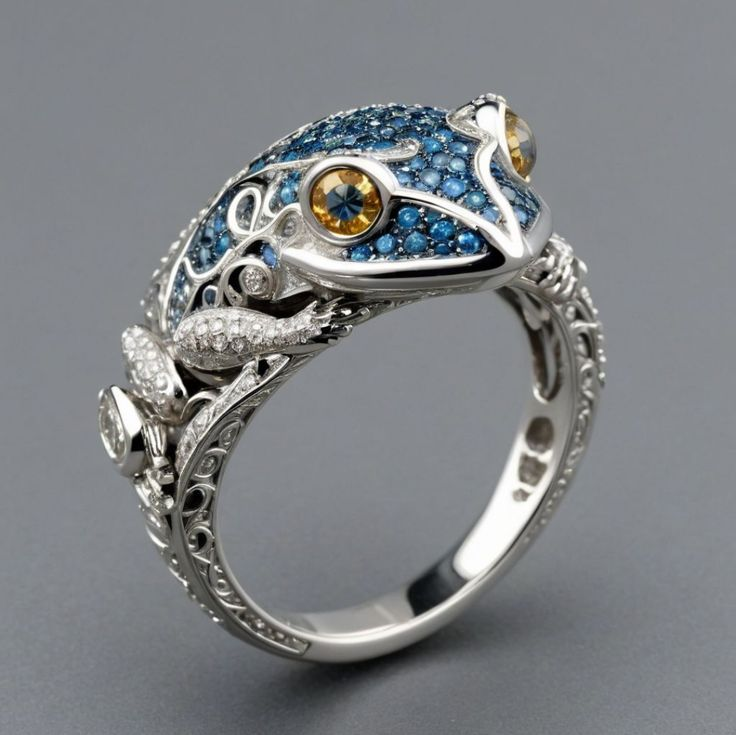 Blue Crystalline Frog Ring – Mary Jewelry